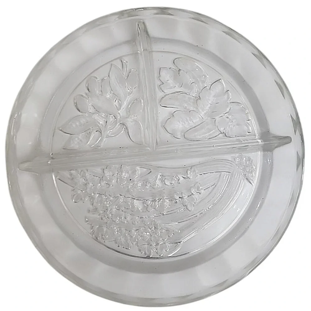 VINTAGE Indiana Glass INTAGLIO 3 Part Frosted Vegetable Relish TRAY Divided Dish